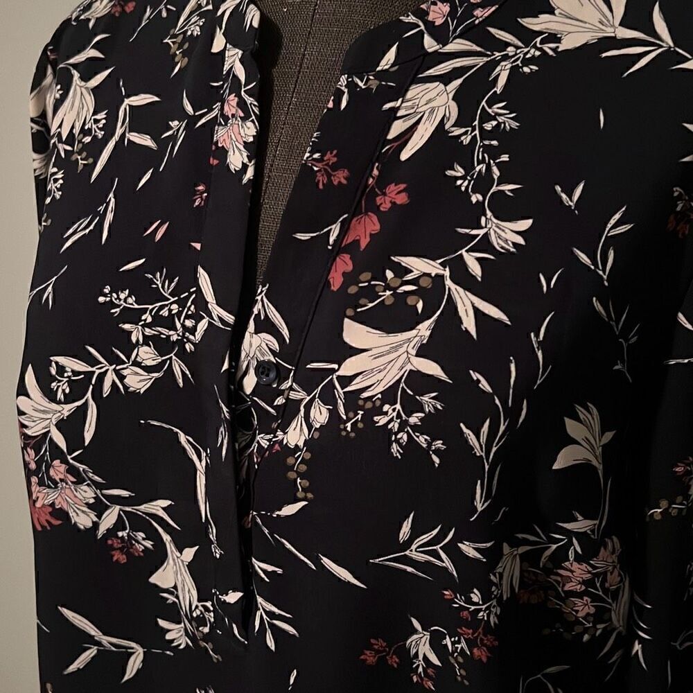 Hilary Radley Women's Black Floral Long Sleeve Split Neck Blouse - Picture 2 of 8